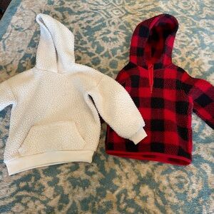Old Navy Kids Sherpa Hoodies in Cream and Red/Black Buffalo Plaid